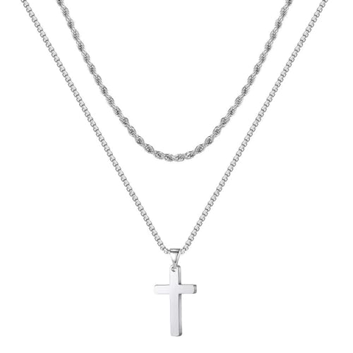 Myrnaist Halskette Kreuz Kette Damen Edelstahl Layered Kreuz Kette Herren mit Abnehmbarem Kreuz Anhänger Hypoallergene Modeschmuck Geschenke für Freund Jungen Frauen und Mädchen, Silber Myrnaist Halskette Kreuz Kette Damen Edelstahl Layered Kreuz Kette Herren mit Abnehmbarem Kreuz Anhänger Hypoallergene Modeschmuck Geschenke für Freund Jungen Frauen und Mädchen, Silber von Myrnaist