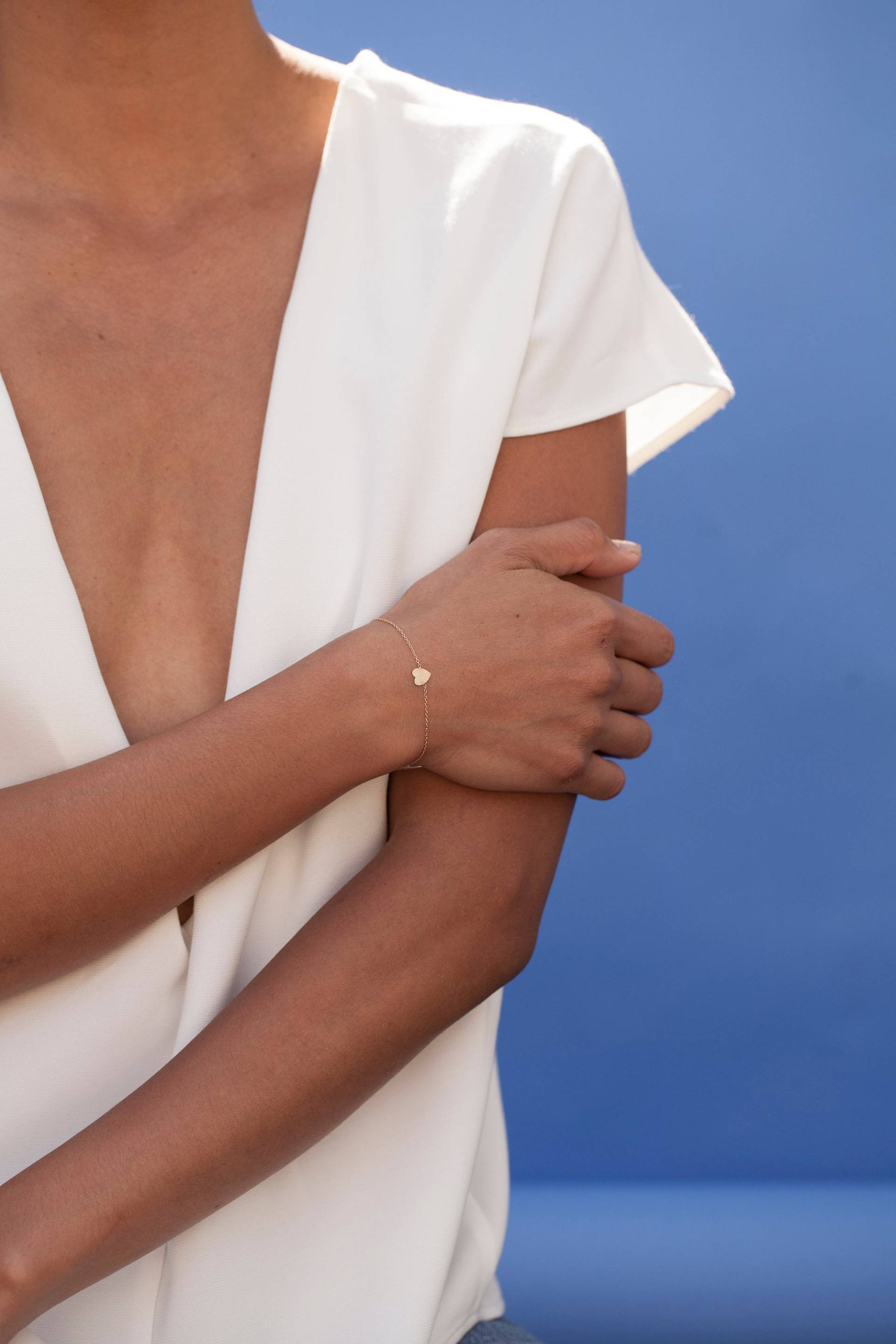 Massives 14 Karat Gold Herz Armband - Massives Goldarmband Schichtarmband Kettenarmband von MyrrhJewelry