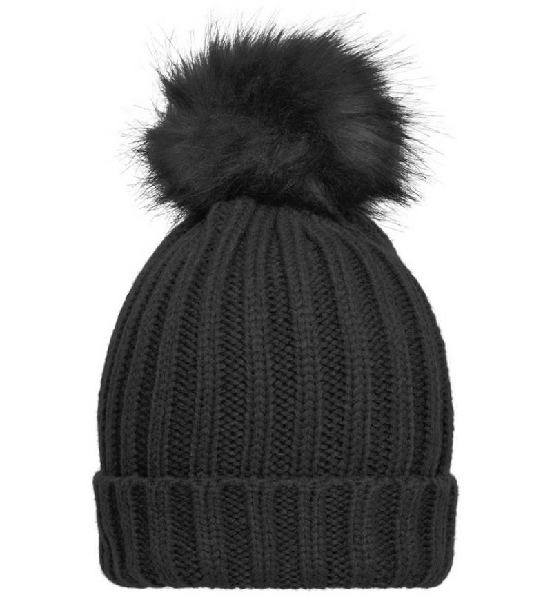 Myrtle Beach Strickmütze Elegante Damen Strickmütze mit extra großem Pompon MB7129 Modischer Ripp mit breitem Umschlag von Myrtle Beach