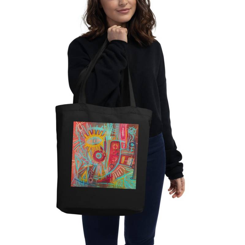 Primitive Abstrakte Kunst Eco Tote; Abstraktes Ölgemälde von MysaArt