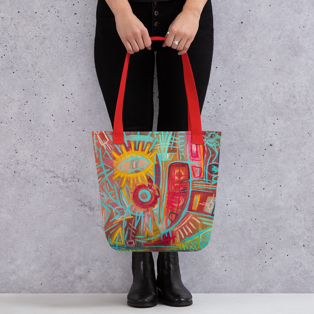 Tote Bag - Primitive Abstrakte Kunst Öl Gemälde Auf Holz "You Are Here" Tote Bag - Primitive Abstrakte Kunst Öl Gemälde Auf Holz "You Are Here" von MysaArt