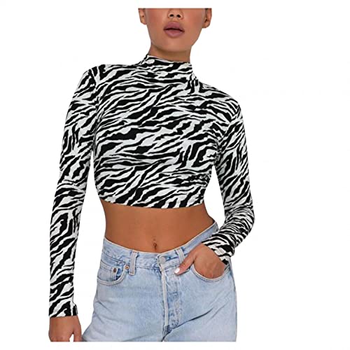 Tshirt Damen Langarm Crop Top Y2K Zebra Muster Farbblock Cami Oberteil T-Shirt Rückenfrei Riemen Sexy Tank Top Bluse Push up Skinny Style Top fur Mädchen Teenager Streetwear Teen Girls Sommer Shirts von Mysight