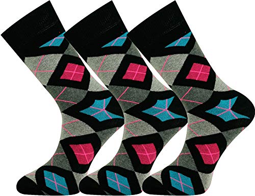 Mysocks 3 Paare Herren Socken Argyle Design Anthrazit Türkis Fuchsie von Mysocks