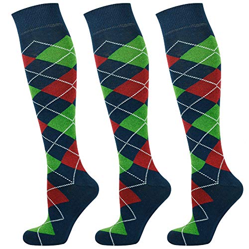 Mysocks 3 Paare Kinder Kniestrümpfe Socken Argyle Navy Rot Grün, 27-30 von Mysocks
