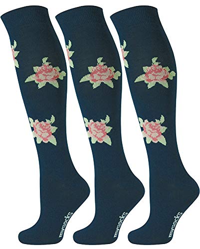 Mysocks 3 Paare Kniestrümpfe Blume Socken Marine Rose von Mysocks