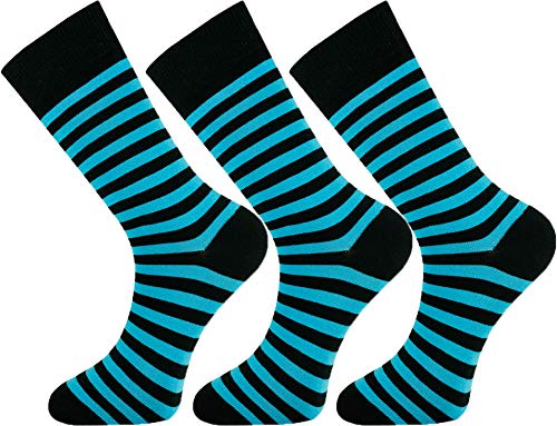 Mysocks Extra Feine Baumwolle, Nahtlose Zehenpartie, Gestreifte Socken 3 Paare Streifen Blau Schwarz 41-46 von Mysocks