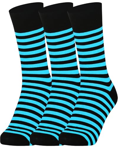 Mysocks Extra Feine Baumwolle, Nahtlose Zehenpartie, Gestreifte Socken 3 Paare Streifen Blau Schwarz 41-46 von Mysocks