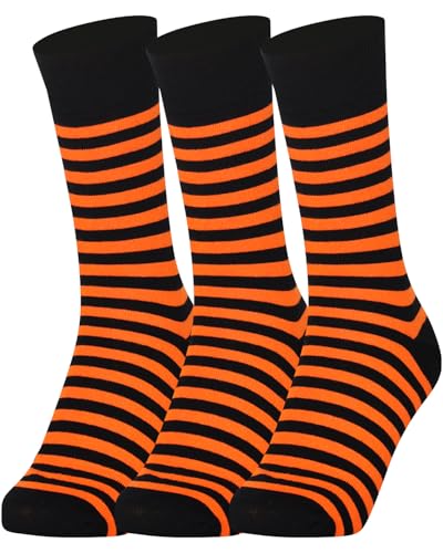 Mysocks Extra Feine Baumwolle, Nahtlose Zehenpartie, Gestreifte Socken 3 Paare Streifen Orange schwarz 37-41 von Mysocks