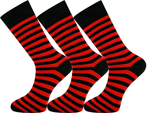 Mysocks Extra Feine Baumwolle, Nahtlose Zehenpartie, Gestreifte Socken 3 Paare Streifen rot schwarz 41-46 von Mysocks