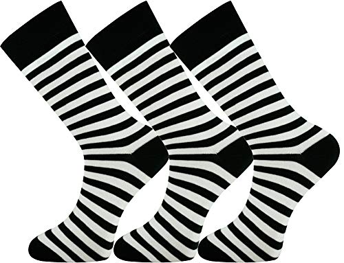 Mysocks Extra Feine Baumwolle, Nahtlose Zehenpartie, Gestreifte Socken 3 Paare Streifen weiß schwarz 41-46 von Mysocks