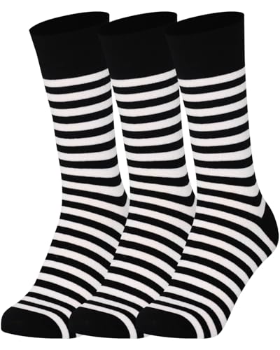 Mysocks Extra Feine Baumwolle, Nahtlose Zehenpartie, Gestreifte Socken 3 Paare Streifen weiß schwarz 41-46 von Mysocks