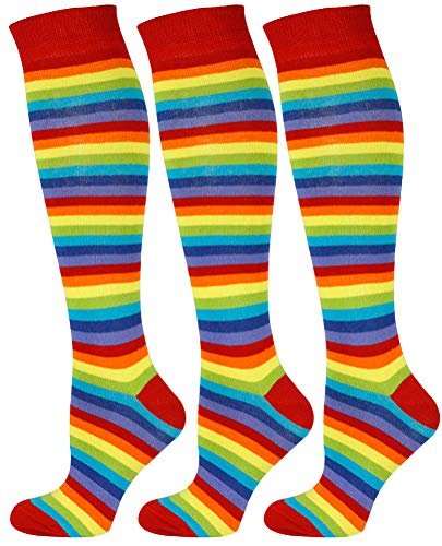 Mysocks 3 Paare Unise Kniestrümpfe lange Socken Streifen Regenbogen dünn von Mysocks