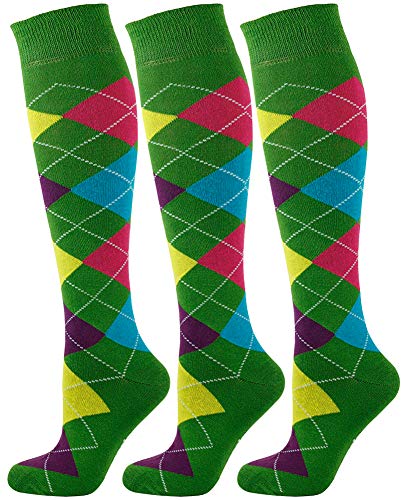 Mysocks 3 Paare Unisex Kniestrümpfe Argyle Socken 4 Farben grün von Mysocks