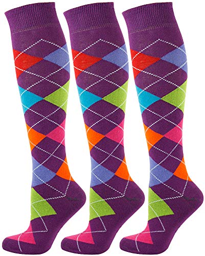 Mysocks 3 Paare Unisex Kniestrümpfe Argyle Socken 7 Farbe Lila von Mysocks