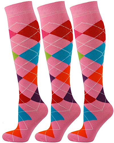 Mysocks 3 Paare Unisex Kniestrümpfe Argyle Socken 7 Farbe rosa von Mysocks