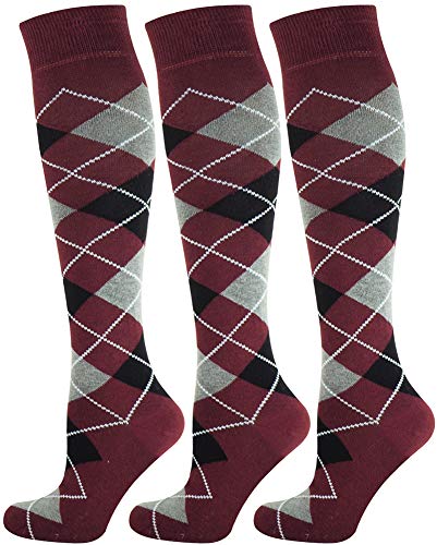 Mysocks 3 Paare Unisex Kniestrümpfe Argyle Socken Burgunder schwarze asche von Mysocks