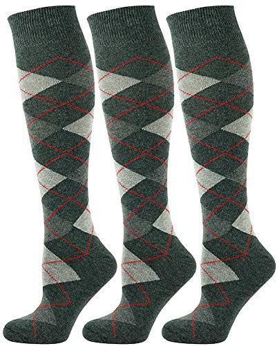 Mysocks 3 Paare Unisex Kniestrümpfe Argyle Socken Dunkel Anthrazit, Anthrazit Esche von Mysocks