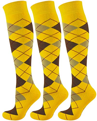 Mysocks 3 Paare Unisex Kniestrümpfe Argyle Socken Gelbbraune Asche von Mysocks