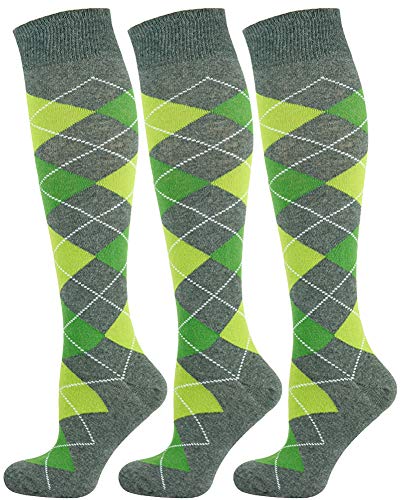 Mysocks 3 Paare Unisex Kniestrümpfe Argyle Socken Grün und Kalk auf Anthrazit von Mysocks