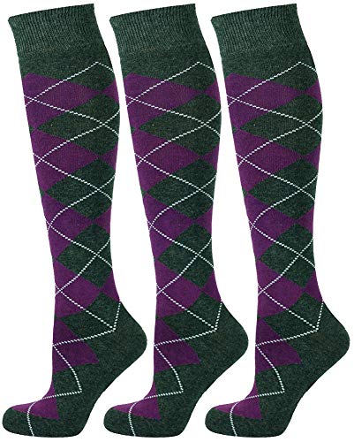 Mysocks 3 Paare Unisex Kniestrümpfe Argyle Socken Lila und anthrazit von Mysocks