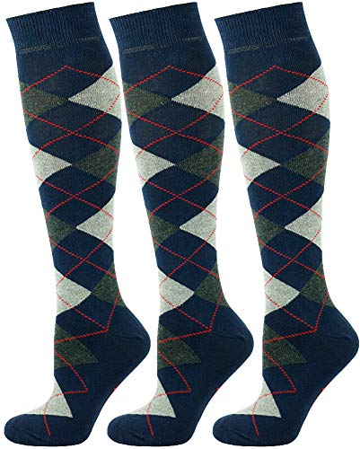 Mysocks 3 Paare Unisex Kniestrümpfe Argyle Socken Marine Dunkel anthrazit Asche von Mysocks