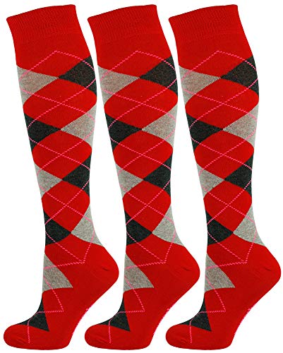 Mysocks 3 Paare Unisex Kniestrümpfe Argyle Socken Rot mit Asche und Anthrazit von Mysocks