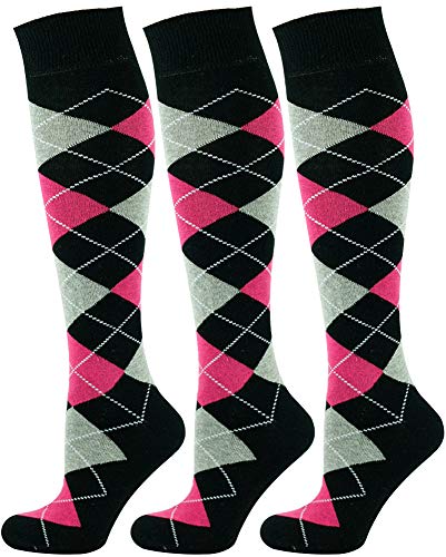 Mysocks 3 Paare Unisex Kniestrümpfe Argyle Socken Schwarze rosa Fuchsie von Mysocks