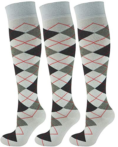 Mysocks 3 Paare Unisex Kniestrümpfe Argyle Socken Weiße Anthrazit-Esche von Mysocks