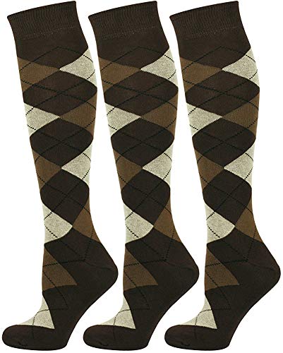 Mysocks 3 Paare Unisex Kniestrümpfe Argyle Socken braun Sahne schwarze Linie von Mysocks