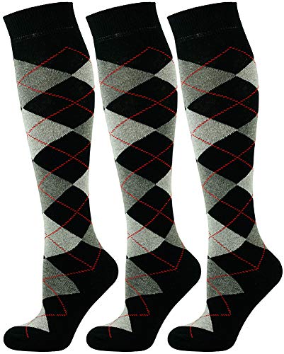 Mysocks 3 Paare Unisex Kniestrümpfe Argyle Socken schwarz Dunkel anthrazit Asche von Mysocks