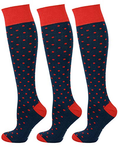 Mysocks Unisex Kniestrümpfe Gepunktet Aus Extra Fein Gekämmter Baumwolle, 3 Paar Gepunktet Marine Rot 42-46 von Mysocks