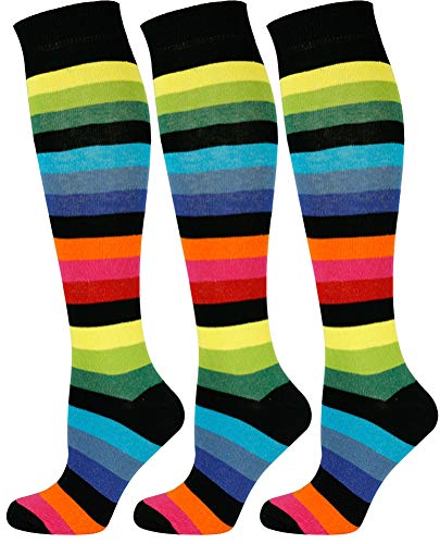 Mysocks 3 Paare Unisex Kniestrümpfe lange Socken Streifen Dunkler Regenbogen dick von Mysocks