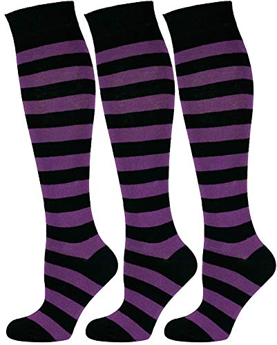 Mysocks 3 Paare Unisex Kniestrümpfe lange Socken Streifen Lila Schwarz von Mysocks