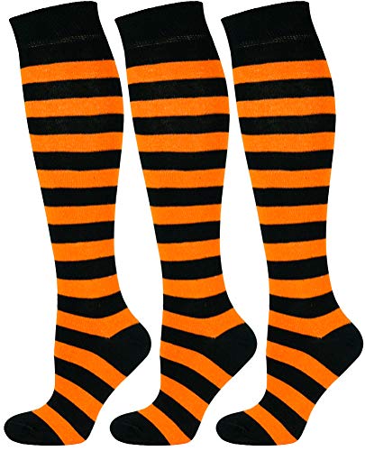 Mysocks 3 Paare Unisex Kniestrümpfe lange Socken Streifen Orange Schwarz von Mysocks