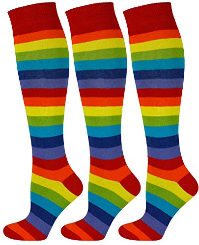 Mysocks 3 Paare Unisex Kniestrümpfe lange Socken Streifen Regenbogen dick von Mysocks