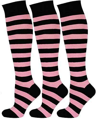 Mysocks 3 Paare Unisex Kniestrümpfe lange Socken Streifen Rosa schwarz von Mysocks