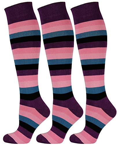 Mysocks 3 Paare Unisex Kniestrümpfe lange Socken Streifen Streifen lila von Mysocks