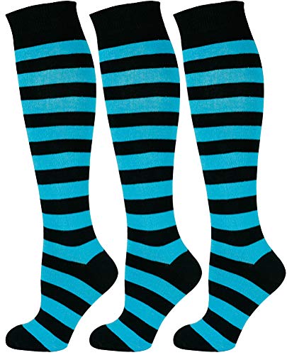 Mysocks 3 Paare Unisex Kniestrümpfe lange Socken Streifen Türkis schwarz von Mysocks