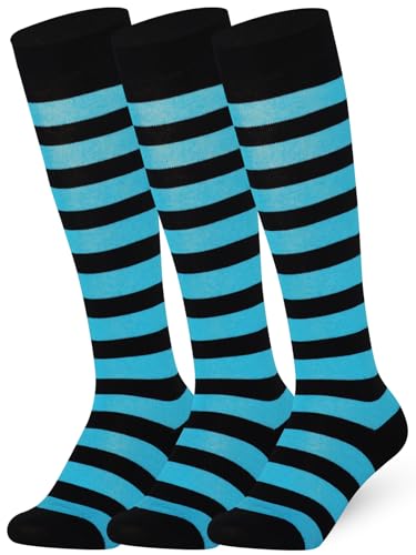 Mysocks 3 Paare Unisex Kniestrümpfe lange Socken Streifen Türkis schwarz von Mysocks