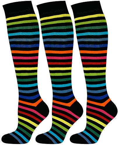 Mysocks 3 Paare Unisex Kniestrümpfe lange Socken Streifen neu Dunkler Regenbogen dünn von Mysocks