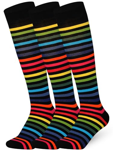 Mysocks 3 Paare Unisex Kniestrümpfe lange Socken Streifen neu Dunkler Regenbogen dünn von Mysocks