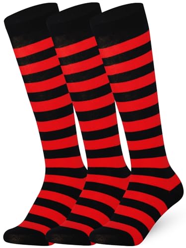 Mysocks 3 Paare Unisex Kniestrümpfe lange Socken Streifen rot schwarz von Mysocks