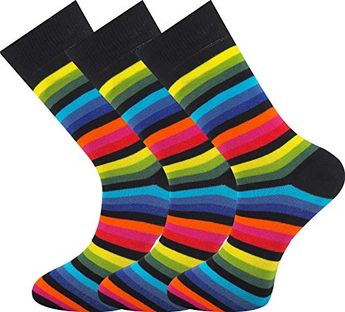 Mysocks Extra Feine Baumwolle, Nahtlose Zehenpartie, Gestreifte Socken 3 Paare dunkel Regenbogen 41-46 von Mysocks