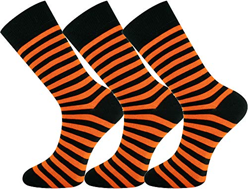 Mysocks Extra Feine Baumwolle, Nahtlose Zehenpartie, Gestreifte Socken 3Paare Streifen Orange schwarz 41-46 von Mysocks