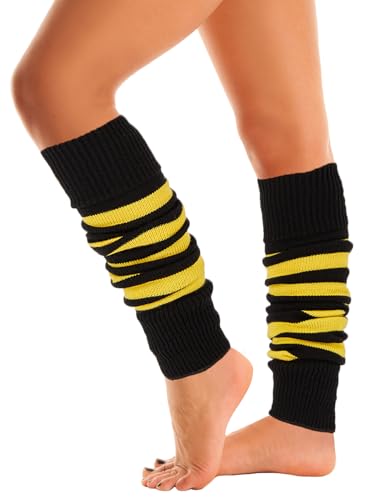 Mysocks Warme Stulpen Damen mit Wolle für Winter - Flexibel Weich Beinstulpen Damen, Beinwärmer Kniestrümpfe wenn es Kalt ist, gestreift, Gelb Schwarz von Mysocks