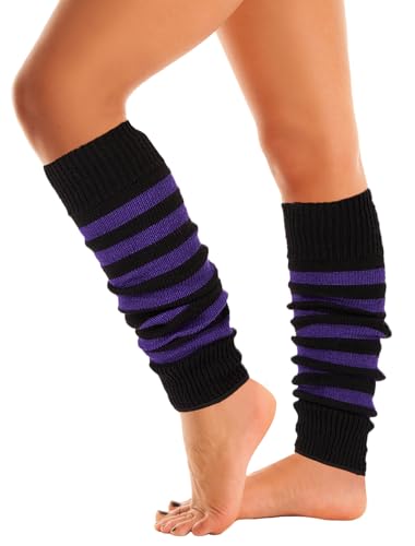 Mysocks Warme Stulpen Damen mit Wolle für Winter Flexibel Weich Beinstulpen Damen, Beinwärmer Kniestrümpfe wenn es Kalt ist, gestreift, Lila Schwarz von Mysocks