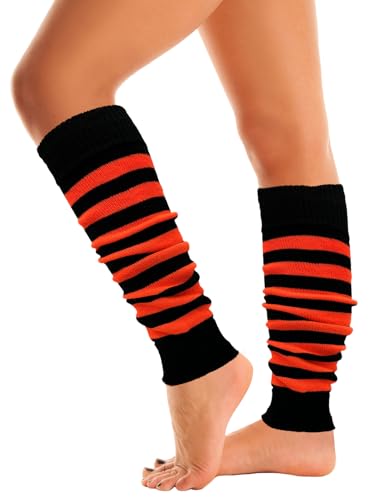 Mysocks Warme Stulpen Damen mit Wolle für Winter Flexibel Weich Beinstulpen Damen, Beinwärmer Kniestrümpfe wenn es Kalt ist, gestreift, Orange Schwarz von Mysocks