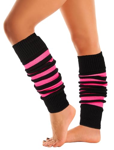 Mysocks Warme Stulpen Damen mit Wolle für Winter - Flexibel Weich Beinstulpen Damen, Beinwärmer Kniestrümpfe wenn es Kalt ist, gestreift, Rosa Schwarz von Mysocks