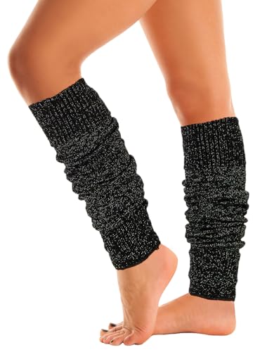 Mysocks Warme Stulpen Damen mit Wolle für Winter Flexibel Weich Beinstulpen Damen, Beinwärmer Kniestrümpfe wenn es Kalt ist, schwarz gesprenkelter Glitzer von Mysocks