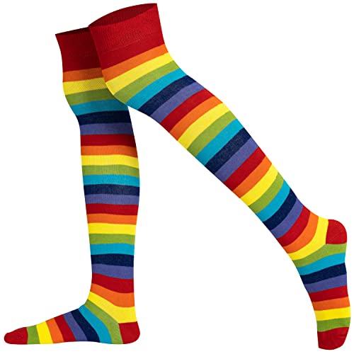 Mysocks Damen Überknie Kniestrümpfe Overknee-Strümpfe, Baumwolle Lange Gestreifte Socken, Dick Streifen Regenbogen 43-46 von Mysocks